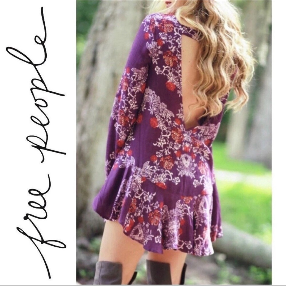 Free People Purple Floral Open-Back Mini Dress